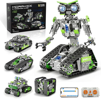 DOLIVE 5 in 1 STEM Robotics Kit, Building Block Set for Kids Ages 8-14, Remote Control and App Controlled Robot/Tank/Transporter/Scout/Engineering Vehicles, Birthday Gift for 8 9 10 11 12+ Years Old