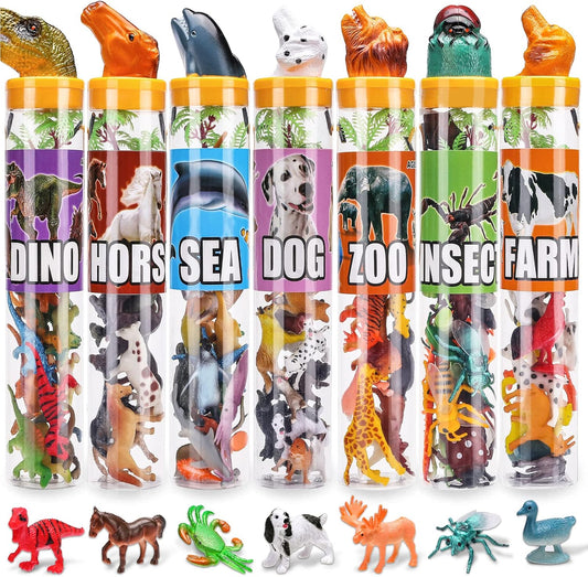 KarberDark 95 Pcs Small Animal Toys, Assorted Mini Ocean, Zoo, Farm, Dinosaur, Insect, Dog and Horse Figure, Little Plastic Animals Figurine for Easter, Sensory Bin Stuffers, Birthday Gifts,Kid 3-5
