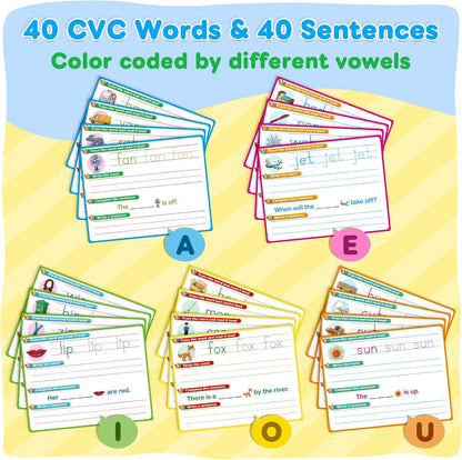 CVC Word Games Sentence Building for Kids, Handwriting Practice Sight Words Writing Tracing Phonics Flash Cards, Pre k Preschool Kindergarten Learning Activities Homeschool Special Education