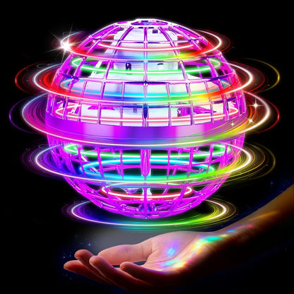 Flying Orb Ball Toy, 2026 Upgrade Hand Controlled Hover Ball with LED Lights,360° Rotating Boomerang Globe Cool Mini Drone, Ideal Birthday&Christmas Gift for Boys Girls-Blue & Purple