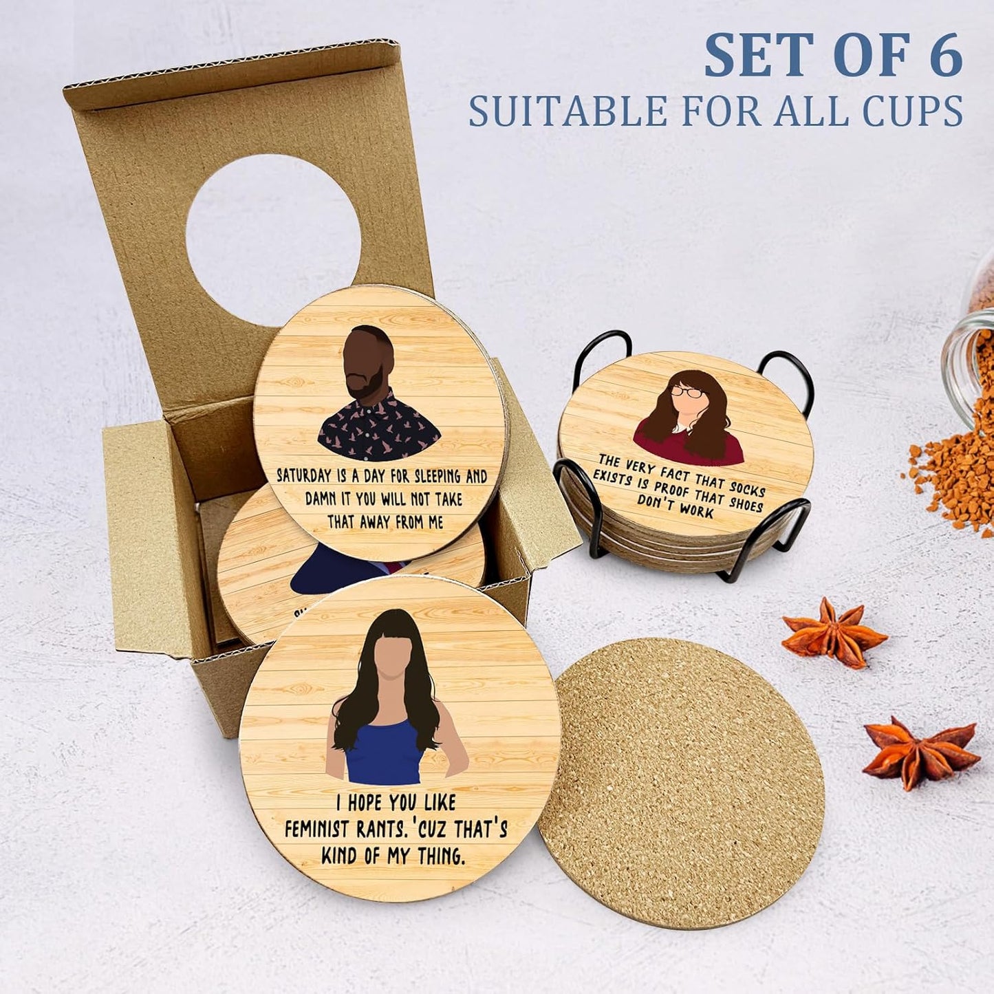 Golden Girls TV Show Merchandise,6 PCS Cork Coasters for Drinks,Funny Set with Coasters Holder,Golden Girls Fans Clean Dirty Dishwasher Magnet,Refrigerator Sign Kitchen Decor Gifts