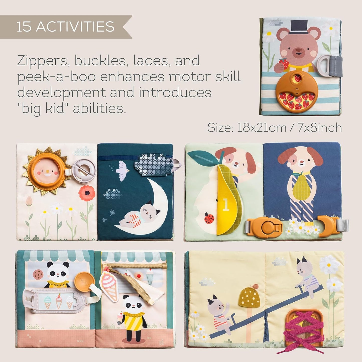 Taf Toys Busy Book for Toddlers 1-3, Montessori Quiet Activity Book with 15 Activities - Opposites Concepts - Ideal Toddler Busy Book for 1 Year Old - Boy Toys Girl Birthday Gift