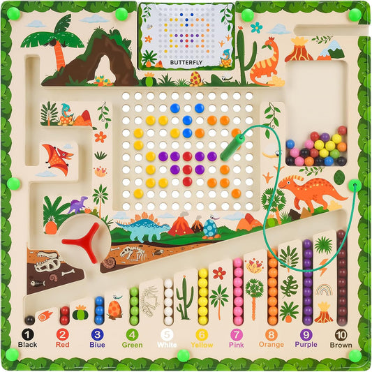 NIUCOO Magnetic Color and Number Maze - Wooden Montessori Counting Magnet Balls Puzzles for 2 3 4 5, Easter Magnetic Color Sorting Alphabet Maze for Toddlers, Preschool Learning Matching Busy Boards