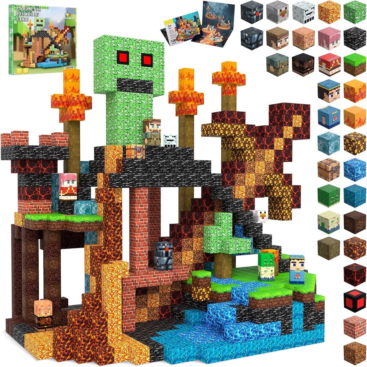 Magnetic Blocks Toys for Kids, 100 PCS Building Blocks Cubes, Stacking Magnetic Tiles Toys for Kids Toddlers Boys Girls Ages 3 4 5 6 7 8-12 Birthday Gifts Party Supplies (Underworld)
