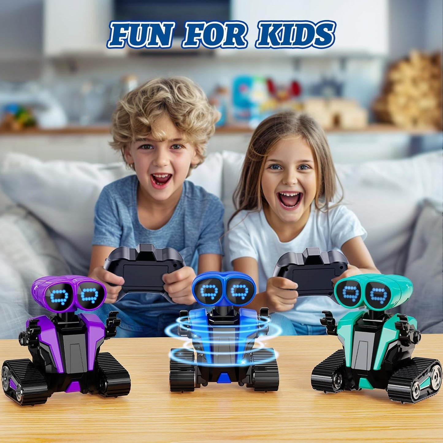 MindPal Robot Toys Rechargeable RC Robots for Kids with LED Eyes Auto-Demonstration Dance & Sing Remote Control Emo Robots for Boys Girls, Camouflage Blue