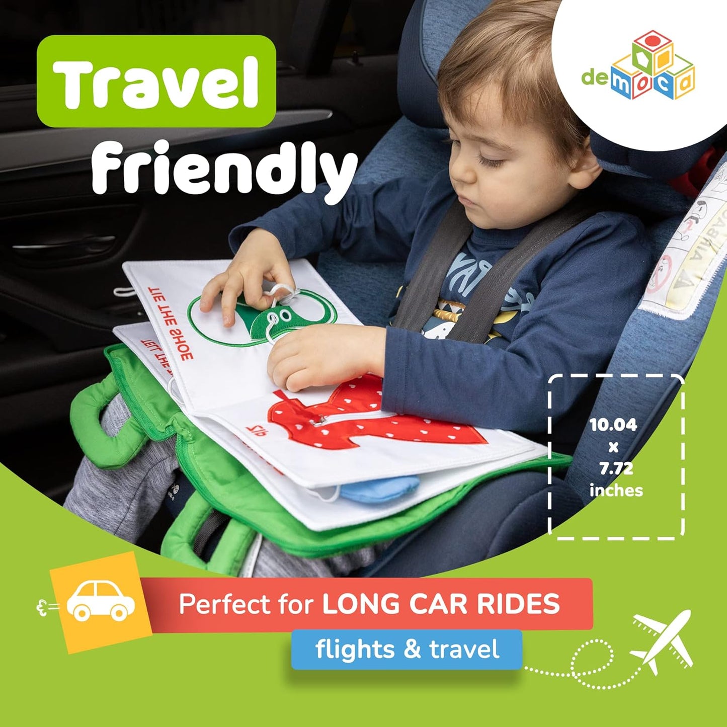 deMoca Travel Toys for Toddlers, Quiet Book for Toddlers 1-3, Baby Travel Toys for Airplane Car Rides, Montessori Busy Book for 1 Year Old with All Parts Attached, Felt Activity Pad, No Noise Gift