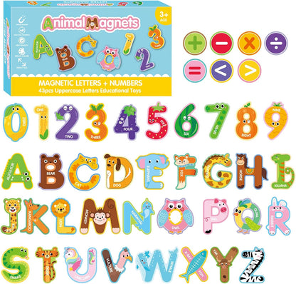 Magnetic Letters and Numbers for Fridge, Cute Colorful Animal Alphabet 26 Uppercase Letters 0-9 Numbers, Fridge Magnets Set for Learning Spelling Girls