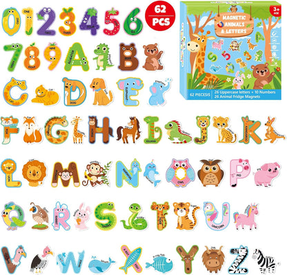 Magnetic Letters and Numbers for Fridge, Cute Colorful Animal Alphabet 26 Uppercase Letters 0-9 Numbers, Fridge Magnets Set for Learning Spelling Girls