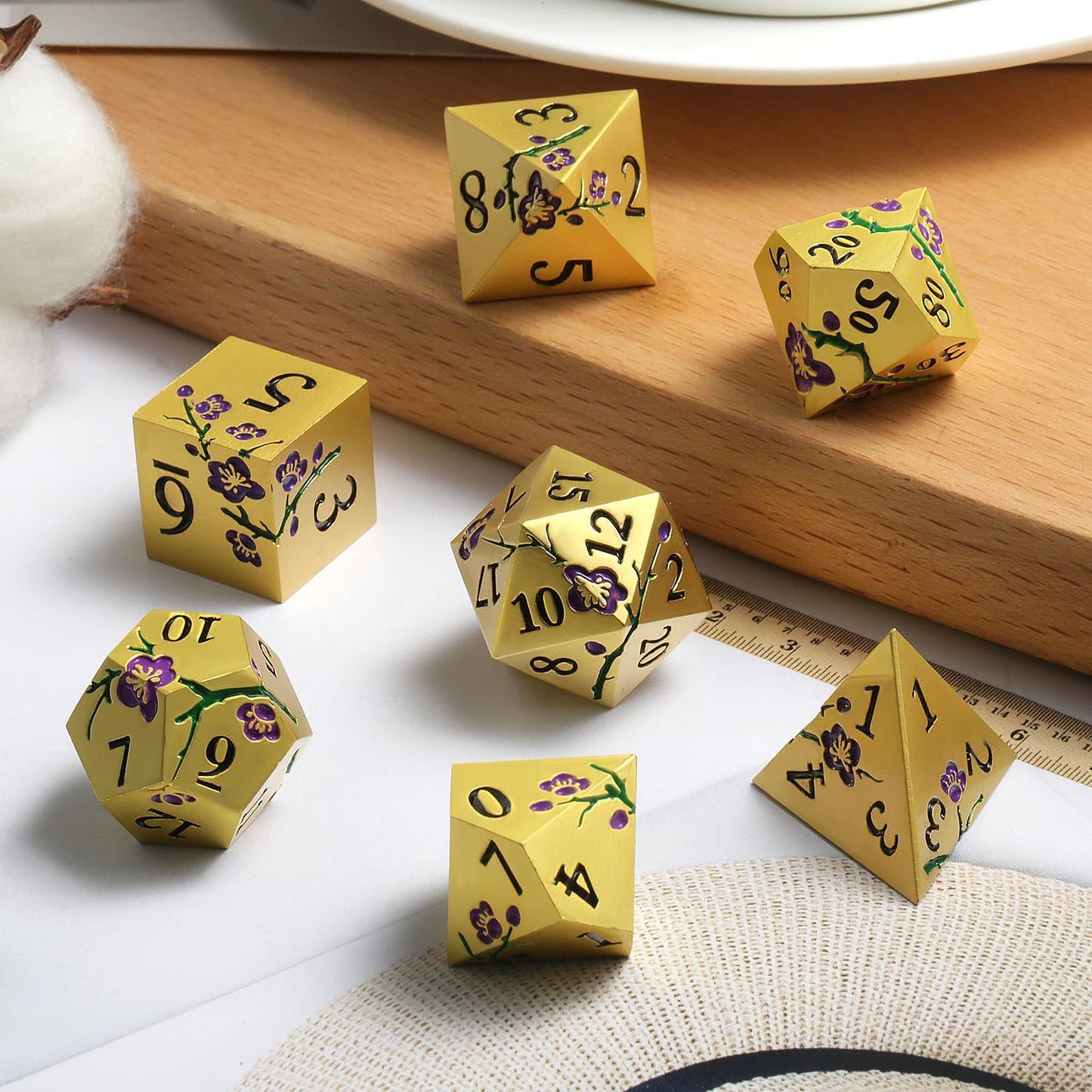DnDnD Heavy Polyhedral Metal Dice Set with Metal Box, 7-die Shiny Blue Surface with Golden Number for RPG,Dungeons and Dragons,Pathfinder,Shadowrun,D&D,Role Palying Game and Math Teaching - Colors A