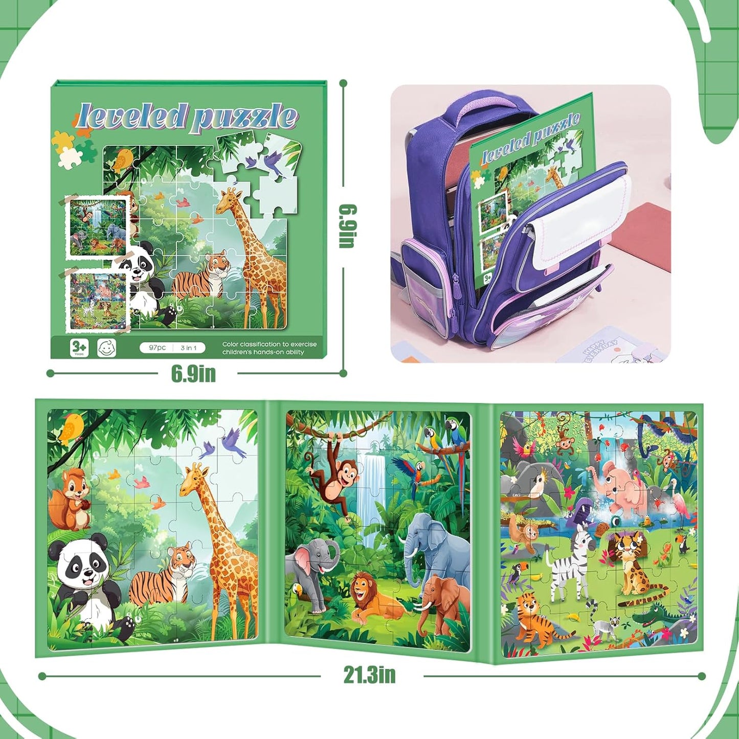 Magnetic Puzzles for Toddlers 3-5, 75-Pieces Travel Toys, Animal Jungle Puzzles Ages 4-6, Educational Learning Magnets, Road Car Trip & Airplane Activities Toys for 3 4 5 6 7 Girls Boys Gift
