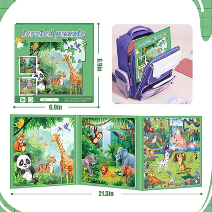 Magnetic Puzzles for Toddlers 3-5, 75-Pieces Travel Toys, Animal Jungle Puzzles Ages 4-6, Educational Learning Magnets, Road Car Trip & Airplane Activities Toys for 3 4 5 6 7 Girls Boys Gift