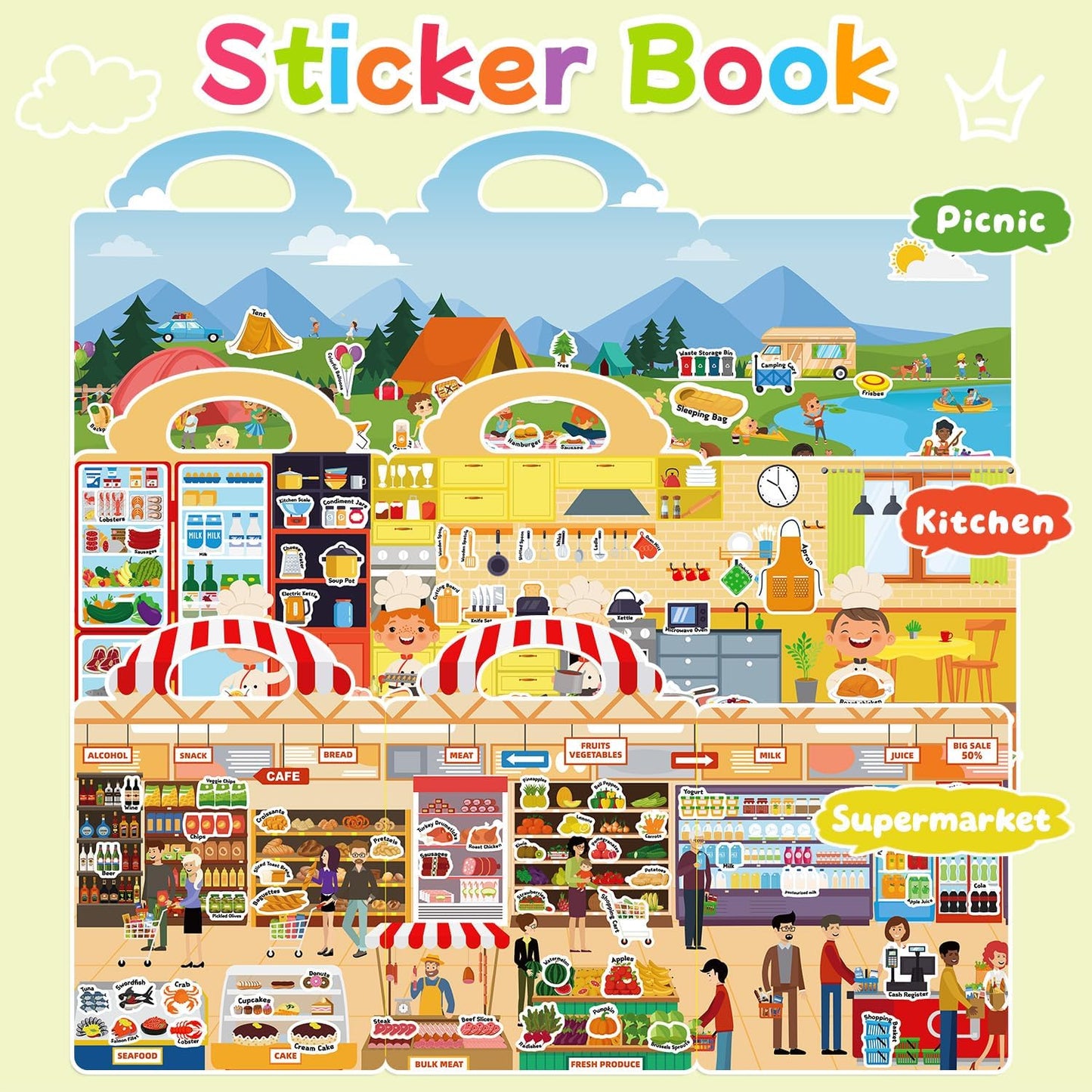 6 Sets Reusable Sticker Book for Toddlers 3-6, Jelly Sticker Books for Toddler, Travel Sticker Activity Toys for Kids 3 4 5 6 Years Old Girls & Boys