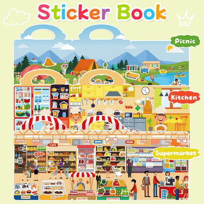 6 Sets Reusable Sticker Book for Toddlers 3-6, Jelly Sticker Books for Toddler, Travel Sticker Activity Toys for Kids 3 4 5 6 Years Old Girls & Boys