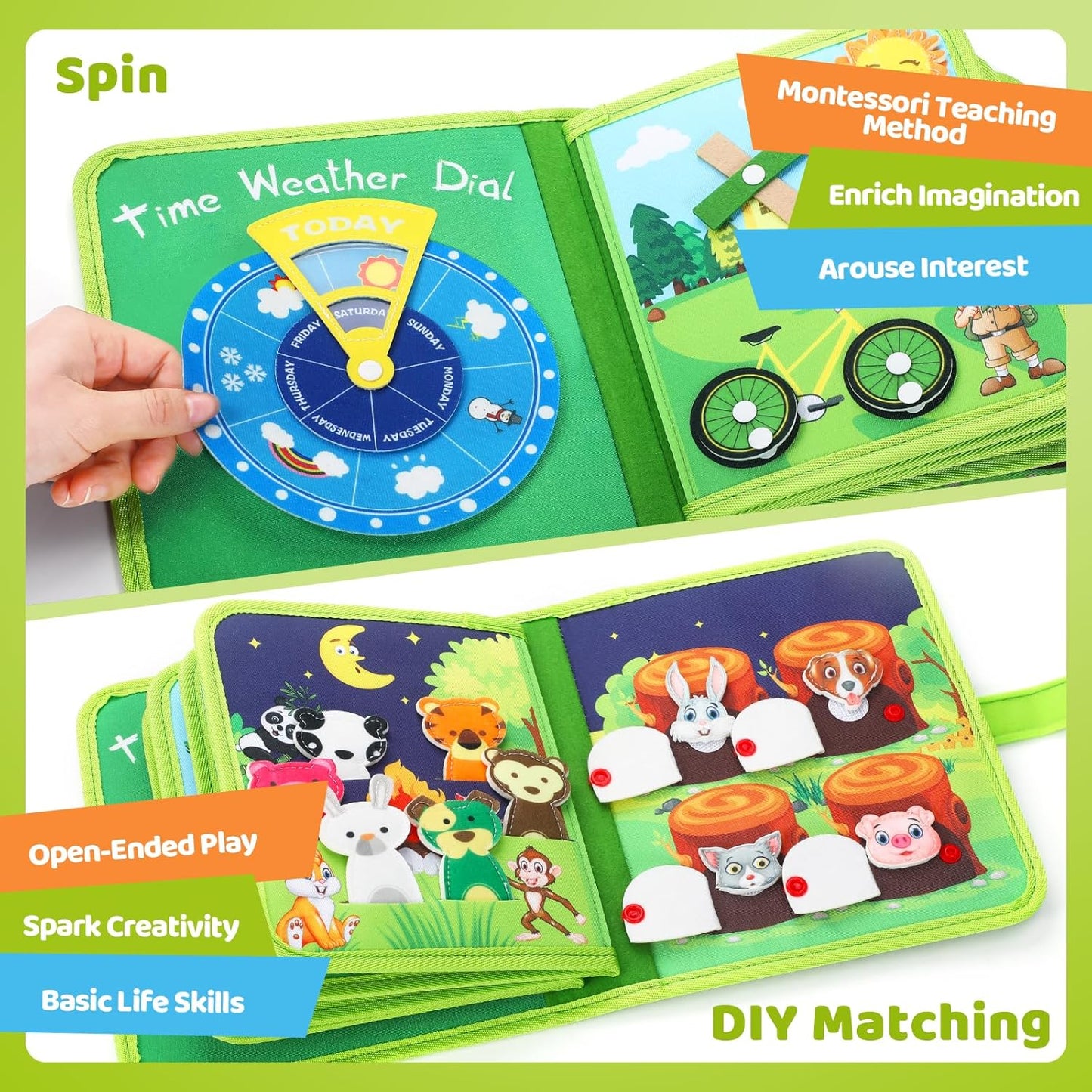 Toddler Busy Board for 1 Year Old, Montessori Toy Sensory Busy Book for Toddler 1-3 Fishing Game Fine Motor Skill, Learning Car Ride Airplane Activities Travel Essential 2-4 Birthday Gift for Boy Girl