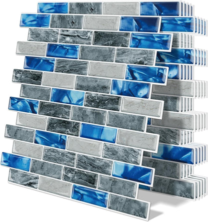 Thick Green Peel and Stick Tile Backsplash 12"x12" Self Adhesive Wall Marble Tiles for Kitchen (10-Sheet)