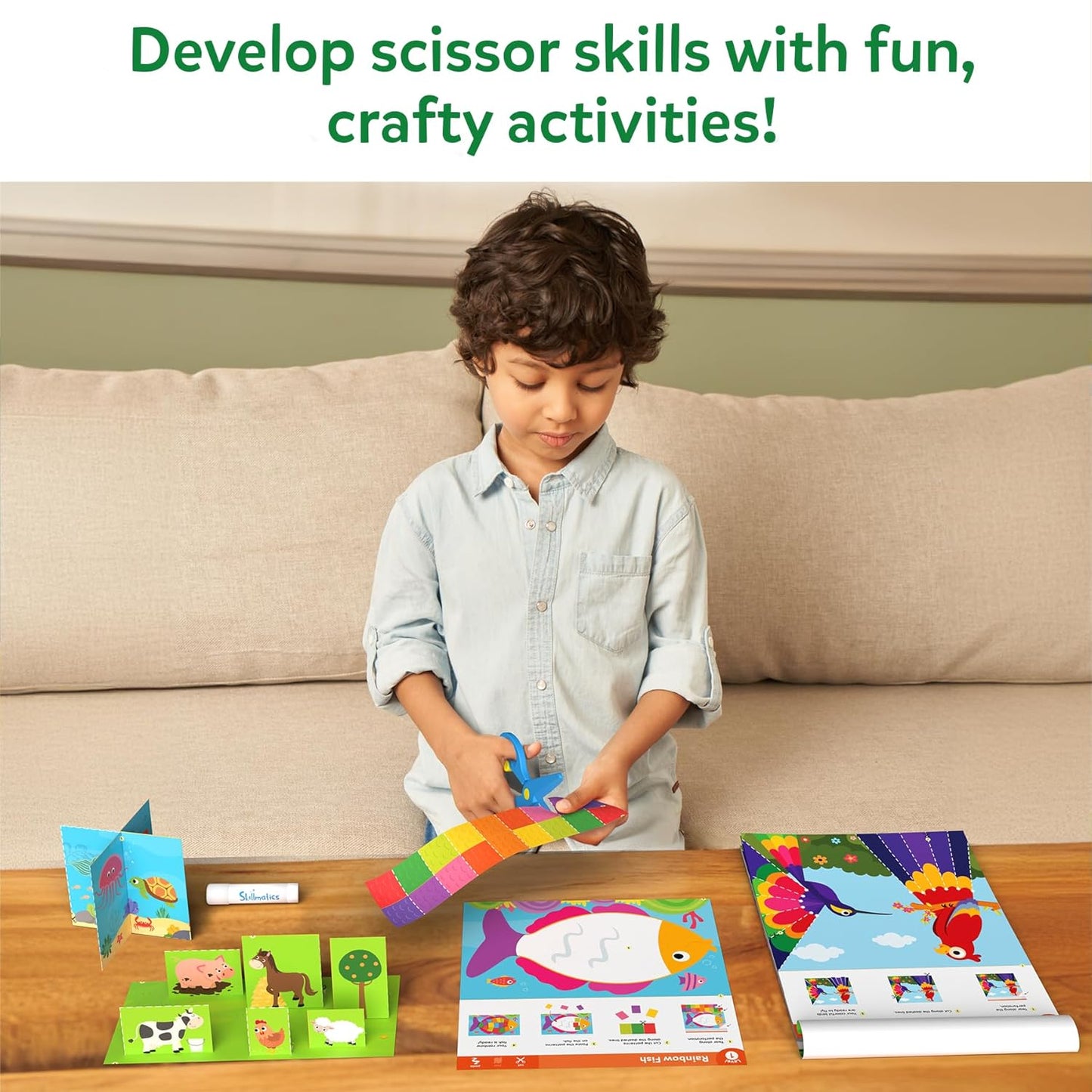 Skillmatics Scissor Skills Activity Book - Snip Snip, 25 Cutting Activities for Preschoolers, Felt Craft Kit, 2 Child-Safe Scissors, Fine Motor Skills, Screen-Free Fun, Gifts for Kids Ages 3-7