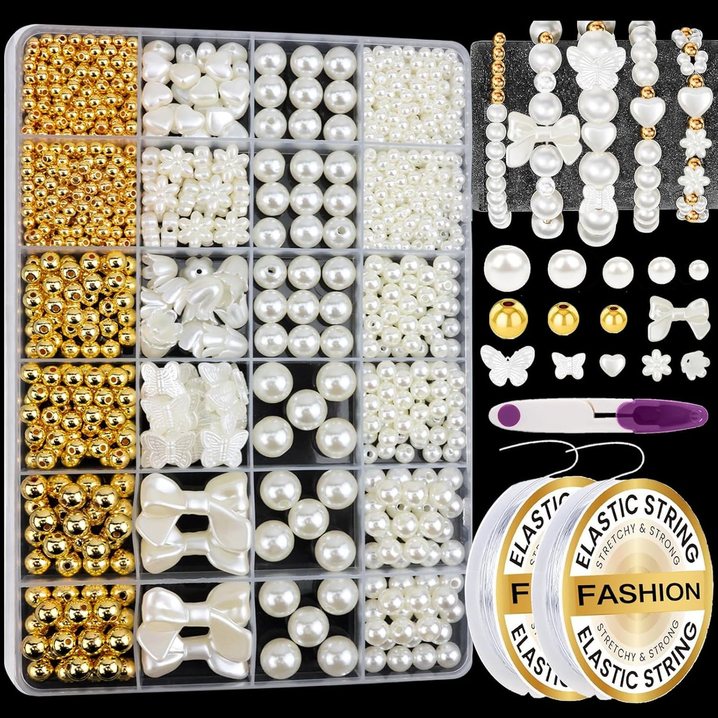 Hpebl 2136PCS Beads for Bracelets Pearl Bracelet Making Kit Friendship Bracelet Kits Bracelet Bead Kits Small Pearl Bead and Gold Beads Beading Kit for Bracelets Jewelry Making Kit