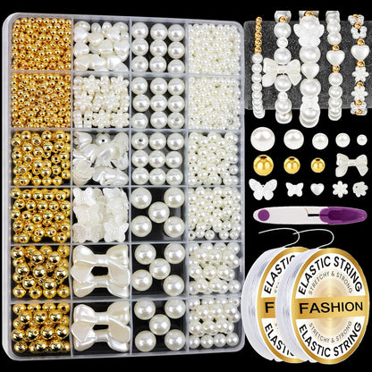 Hpebl 2136PCS Beads for Bracelets Pearl Bracelet Making Kit Friendship Bracelet Kits Bracelet Bead Kits Small Pearl Bead and Gold Beads Beading Kit for Bracelets Jewelry Making Kit