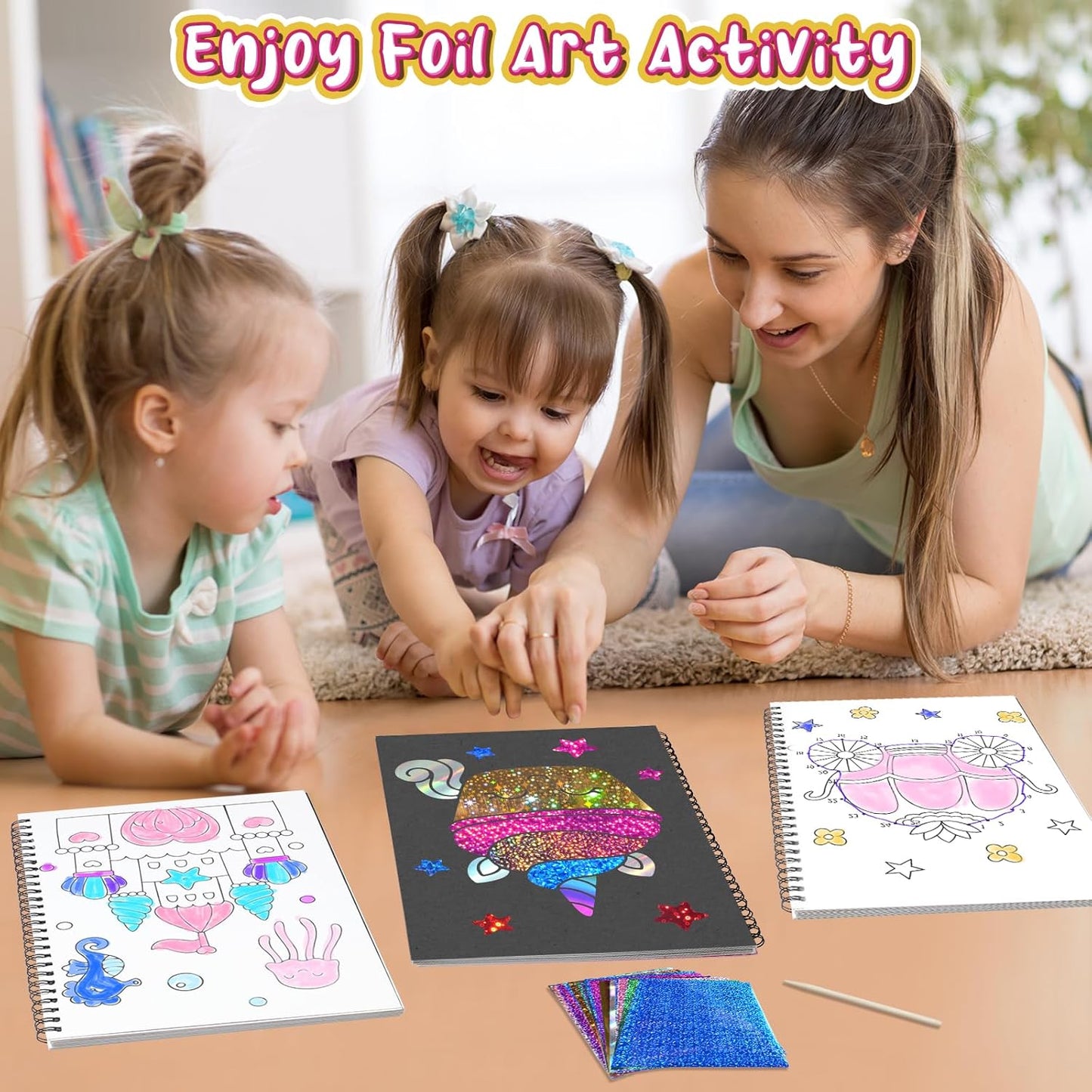 Foil Craft Bugs Butterfly DIY Art Fun Kits Set, No Mess Creative Foil Art Drawing Game for Kids, Birthday Gifts Crafts Supplies Travel Toys for Girls Boys Ages 4-9