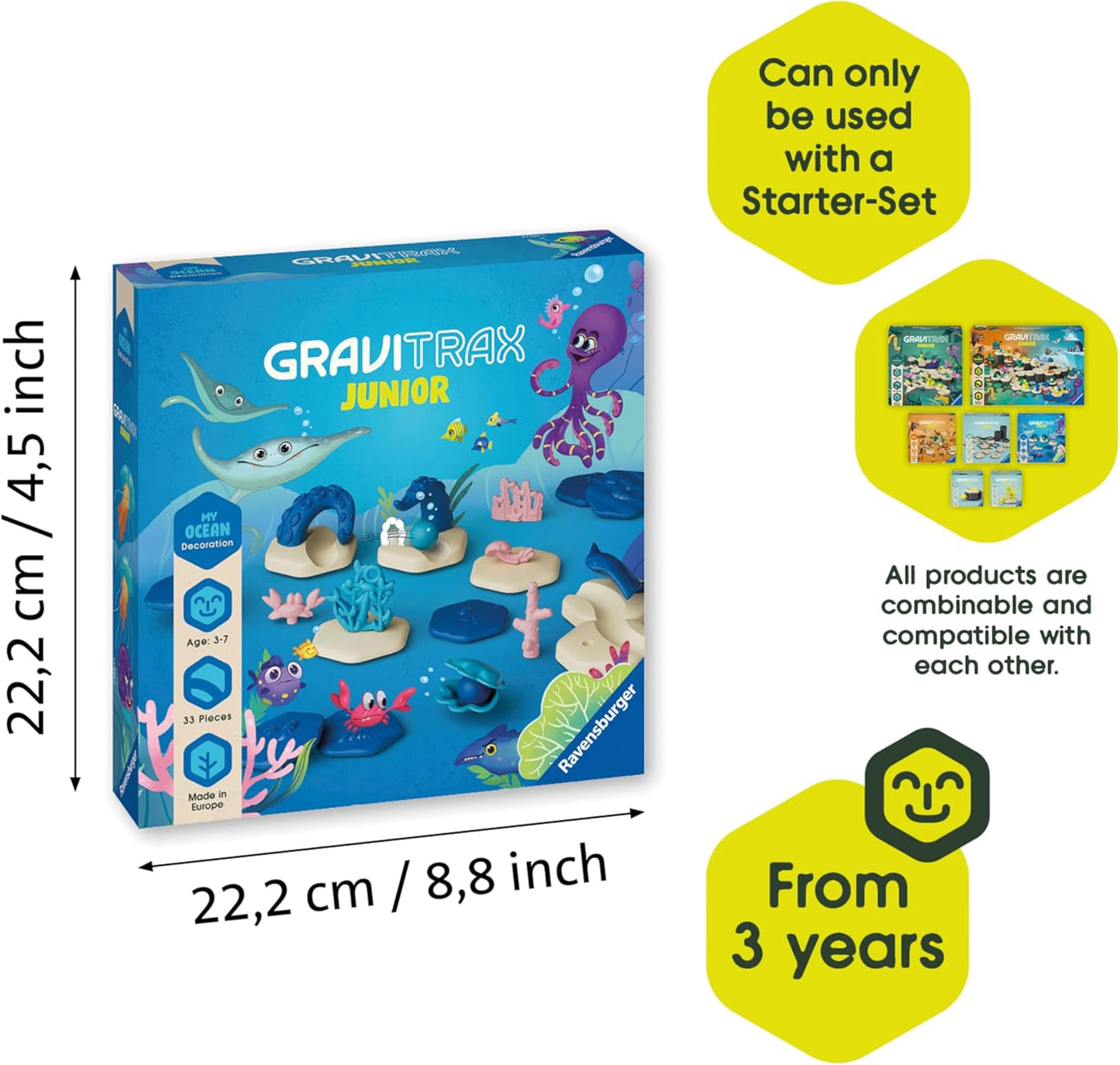Ravensburger GraviTrax Junior Extension Ocean - Marble Run, STEM and Construction Toys for Kids Age 3 Years Up - Kids Gifts