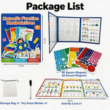 Magnetic Fraction Educational Puzzle, Magnetic Fraction Demonstration Book with Fraction Tiles & Circles, Math Manipulatives for Elementary School, Math Learning Skills for Kids