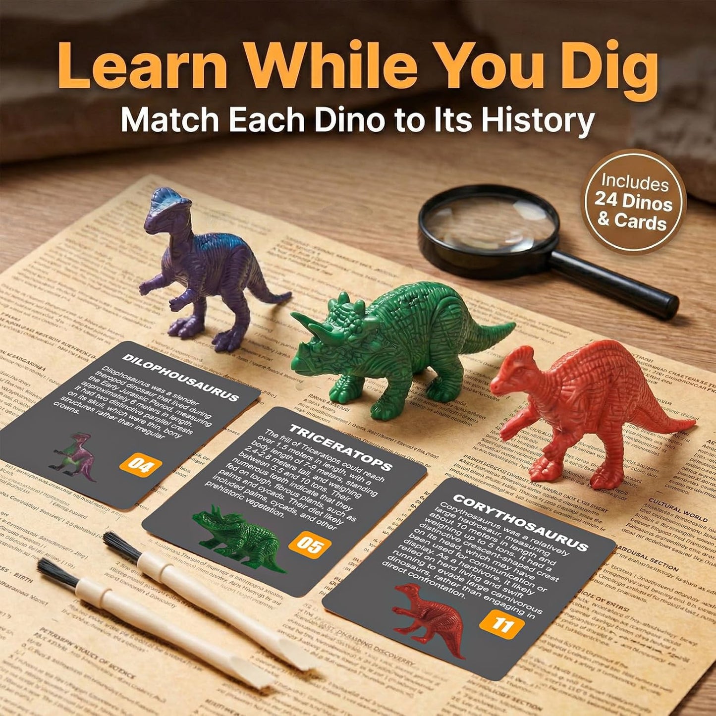 24 Dinosaur Eggs Dig Kit Toys for Kids, Dinosaur Eggs Excavation Kit with Magnifier, Easter Basket Stuffers, Science STEM Birthday Party Favors Gifts for Boys Girls Age 3 4 5 6 7 8 9 10 + Years Old