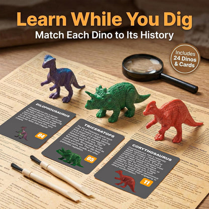 24 Dinosaur Eggs Dig Kit Toys for Kids, Dinosaur Eggs Excavation Kit with Magnifier, Easter Basket Stuffers, Science STEM Birthday Party Favors Gifts for Boys Girls Age 3 4 5 6 7 8 9 10 + Years Old