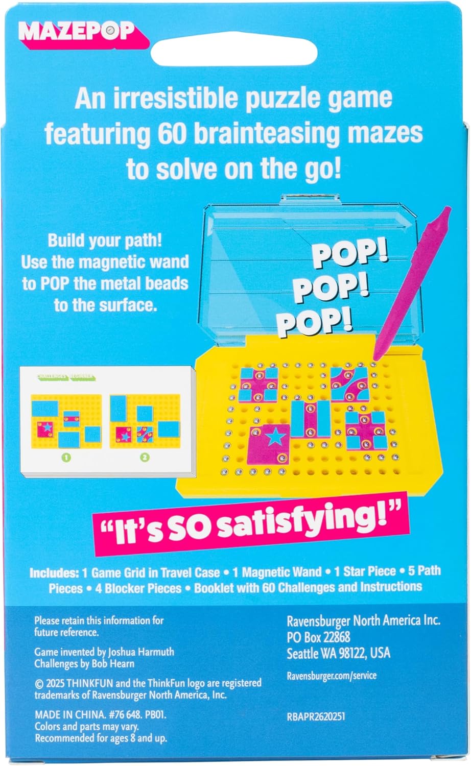 ThinkFun MazePop | Magnetic Puzzle Game | 60 Brain-Boosting Mazes | Travel-Friendly Logic Toy | Ages 8+