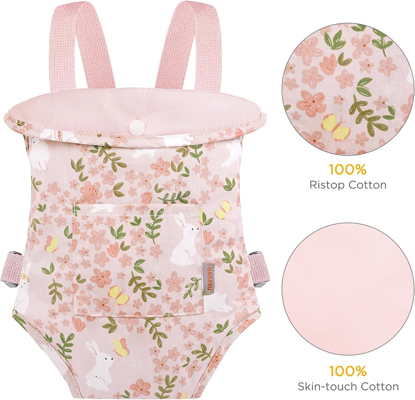GAGAKU Baby Doll Carrier for Little Girls, Reborn Doll Accessories for Toddlers 3+ Years Old, Kids Toy Baby Dolls Sling Carrier - Pink - Moonflower