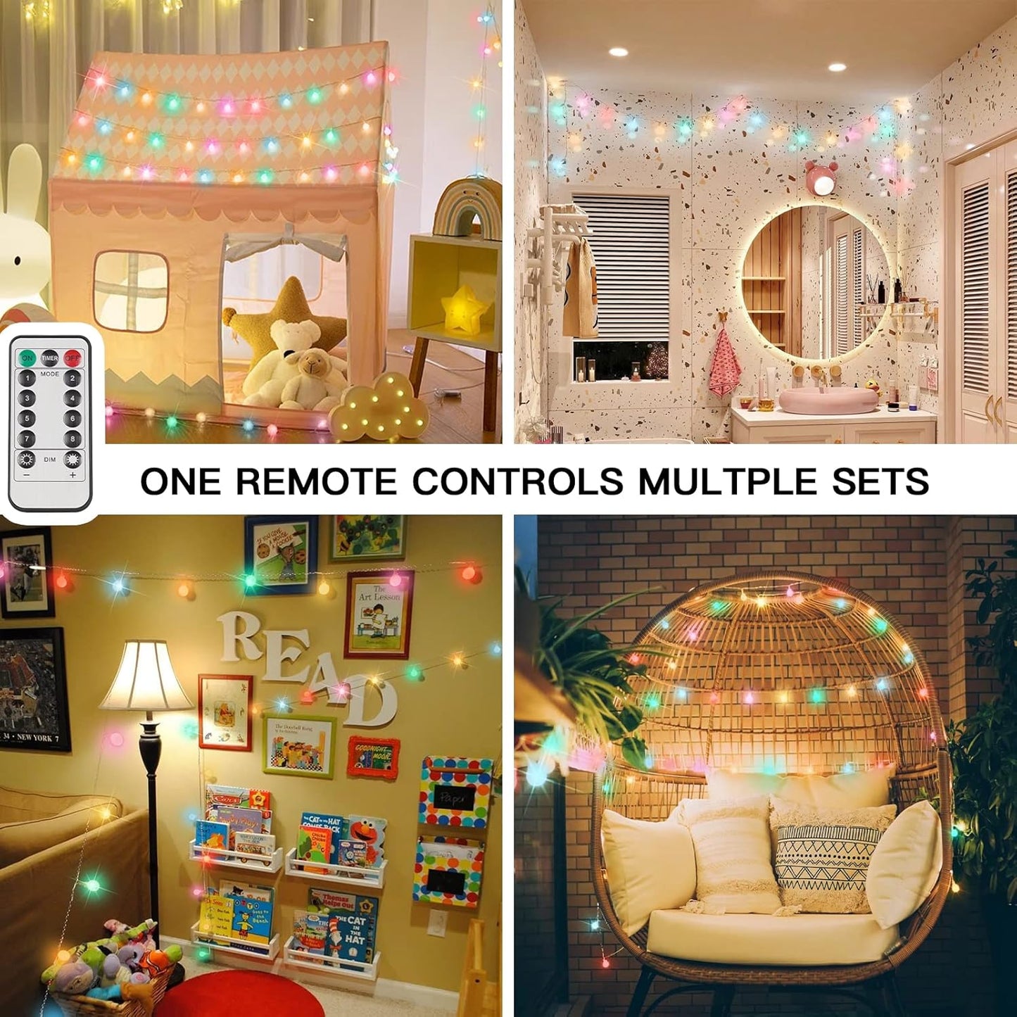 suddus String Lights for Bedroom, 66ft 200 Led Connectable Globe String Lights Indoor, Hanging Fairy Lights Plug in with Remote for Kids Room Dorm Classroom Outdoor Christmas Tree Decor, Warm White