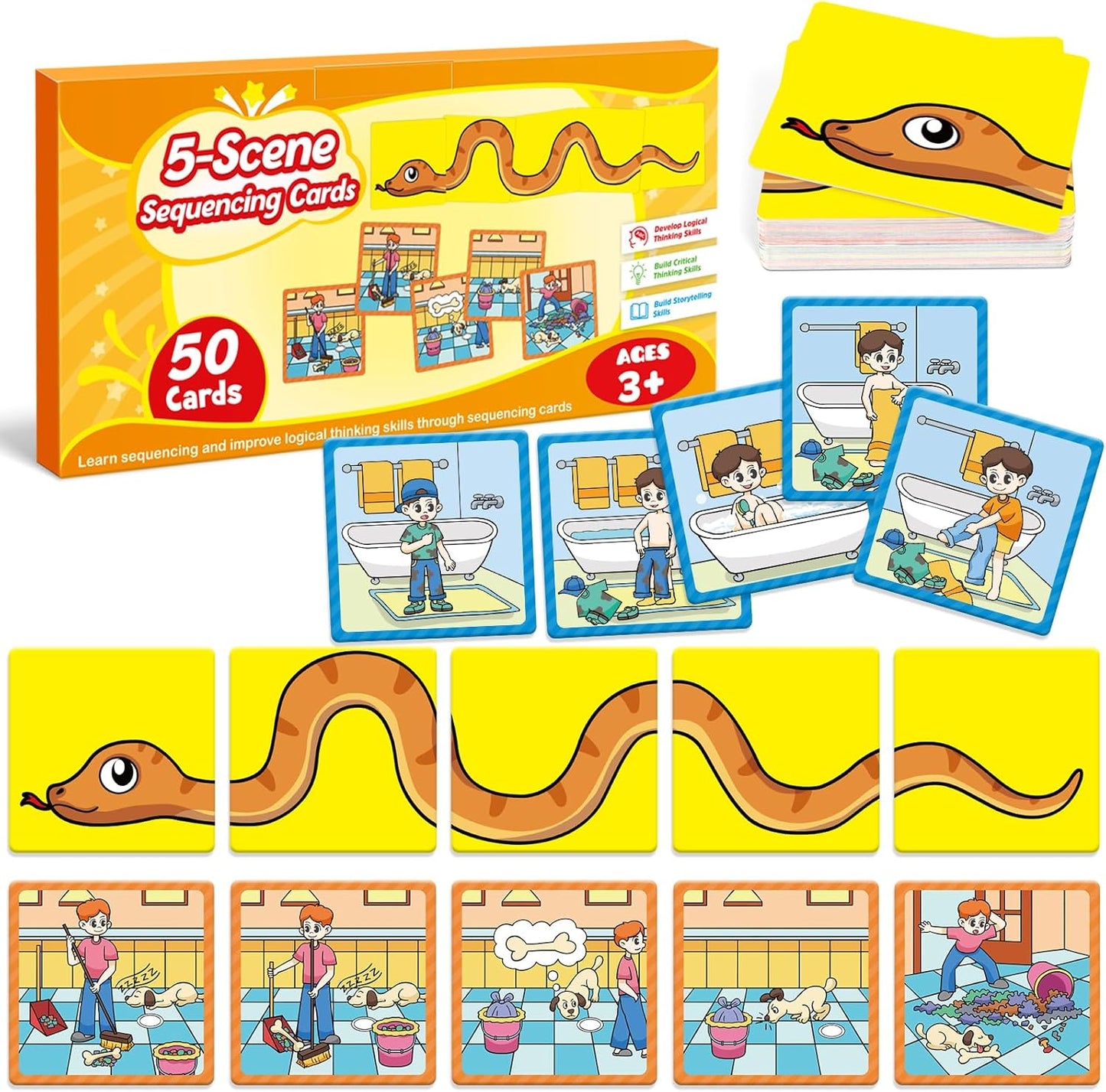 Kasfalci Sequencing Cards, Sequence Game for Kids, Speech Therapy Materials for Autism, Improve Storytelling,Social Skills, Sentence Building, Preschool Learning Activities for Classroom & Homeschool