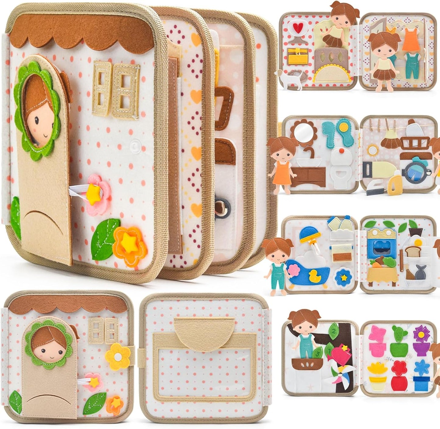 Montessori Busy Book for Toddlers 1-3, Felt Quiet Book & Busy Board for Preschool Learning, Fine Motor Skills & Sensory Play, Educational Travel Toy and Gift for Kids – Farm Animals Theme, Green