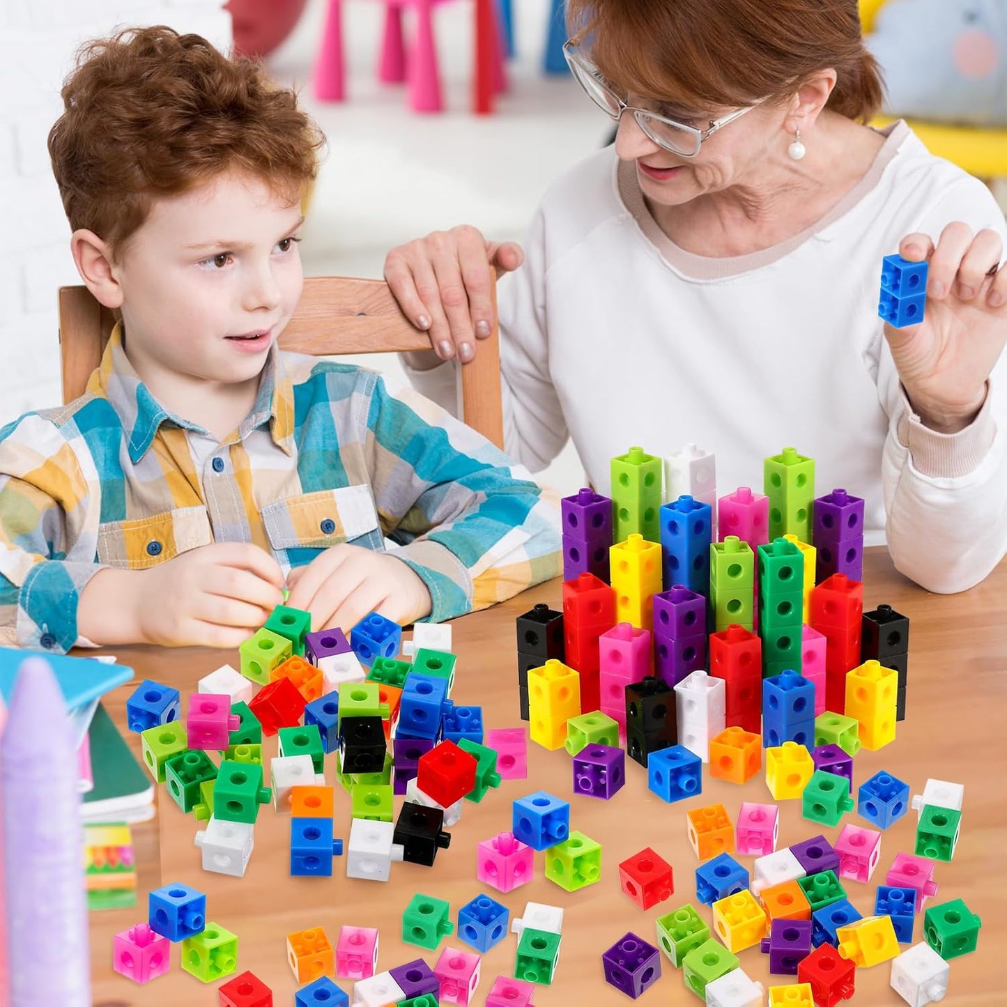 Jenaai 100 Pcs Linking Cubes Plastic Math Cubes Manipulative Counting Blocks STEM Snap Blocks Connecting and Counting for Early Math and Construction, Homeschool Preschool Supplies(Stylish)