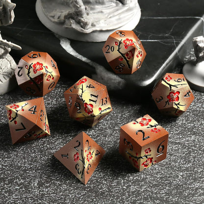 DnDnD Heavy Polyhedral Metal Dice Set with Metal Box, 7-die Shiny Blue Surface with Golden Number for RPG,Dungeons and Dragons,Pathfinder,Shadowrun,D&D,Role Palying Game and Math Teaching - Colors A