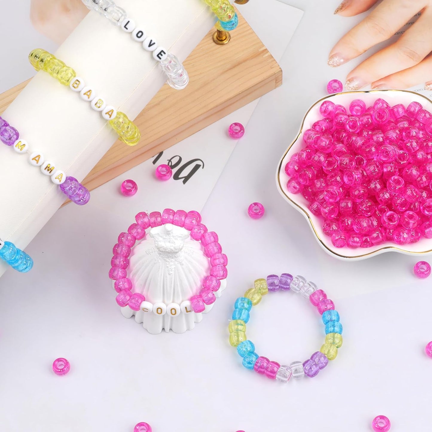 Auvoua 1000Pcs Pony Beads Bracelet 9mm Yellow Plastic Barrel Pony Beads for Necklace,Hair Beads for Braids,Key Chain,Jewelry Making (Yellow)