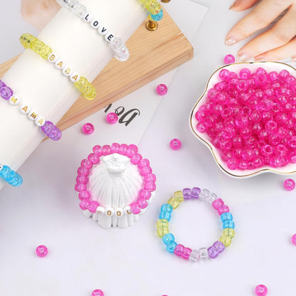 Auvoua 1000Pcs Pony Beads Bracelet 9mm Yellow Plastic Barrel Pony Beads for Necklace,Hair Beads for Braids,Key Chain,Jewelry Making (Yellow)