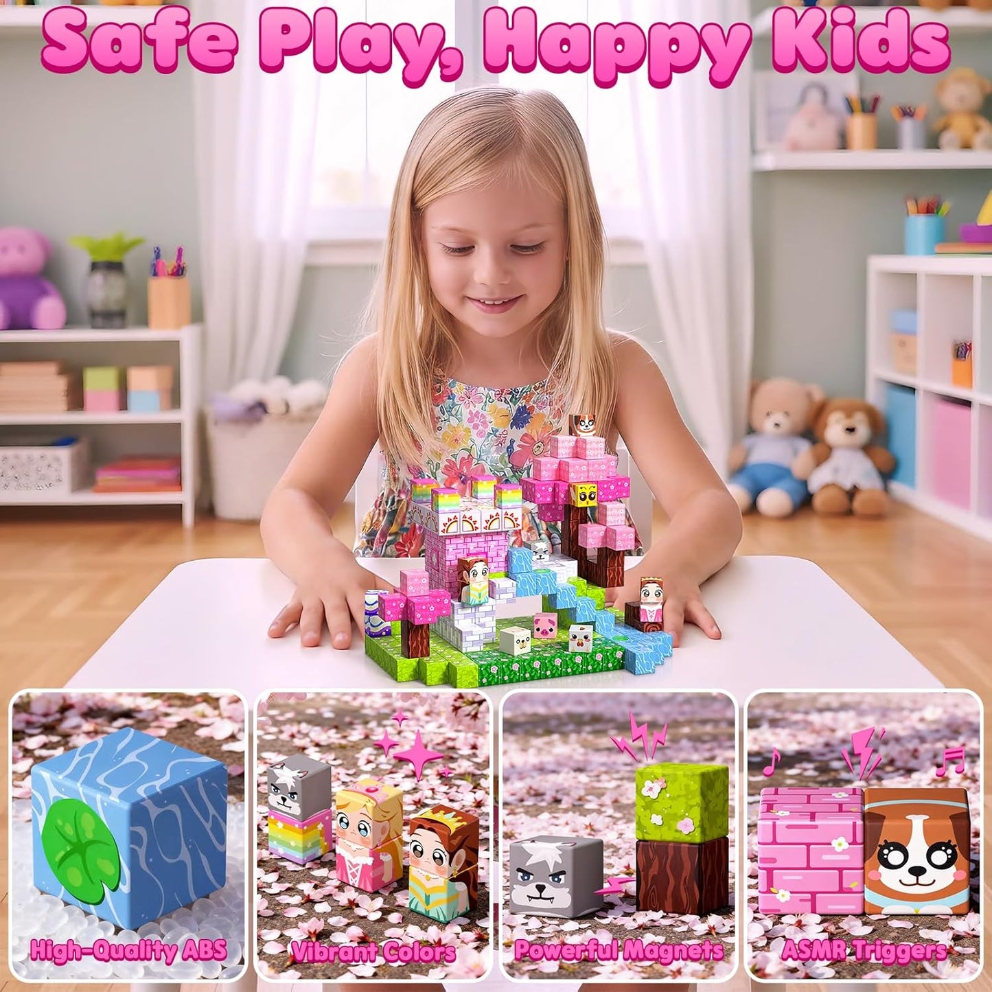 Magnetic Blocks, 150PCS Magnetic Building Blocks, Stacking Magnets for Kids, Sensory Toy for STEM Constructions Magnet Blocks for Girls Age 3+, Christmas Birthday Gifts (Snow Castle)