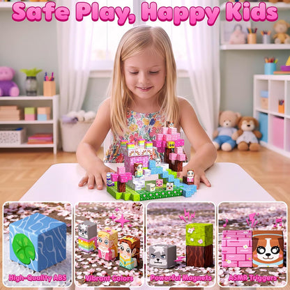 Magnetic Blocks, 150PCS Magnetic Building Blocks, Stacking Magnets for Kids, Sensory Toy for STEM Constructions Magnet Blocks for Girls Age 3+, Christmas Birthday Gifts (Snow Castle)