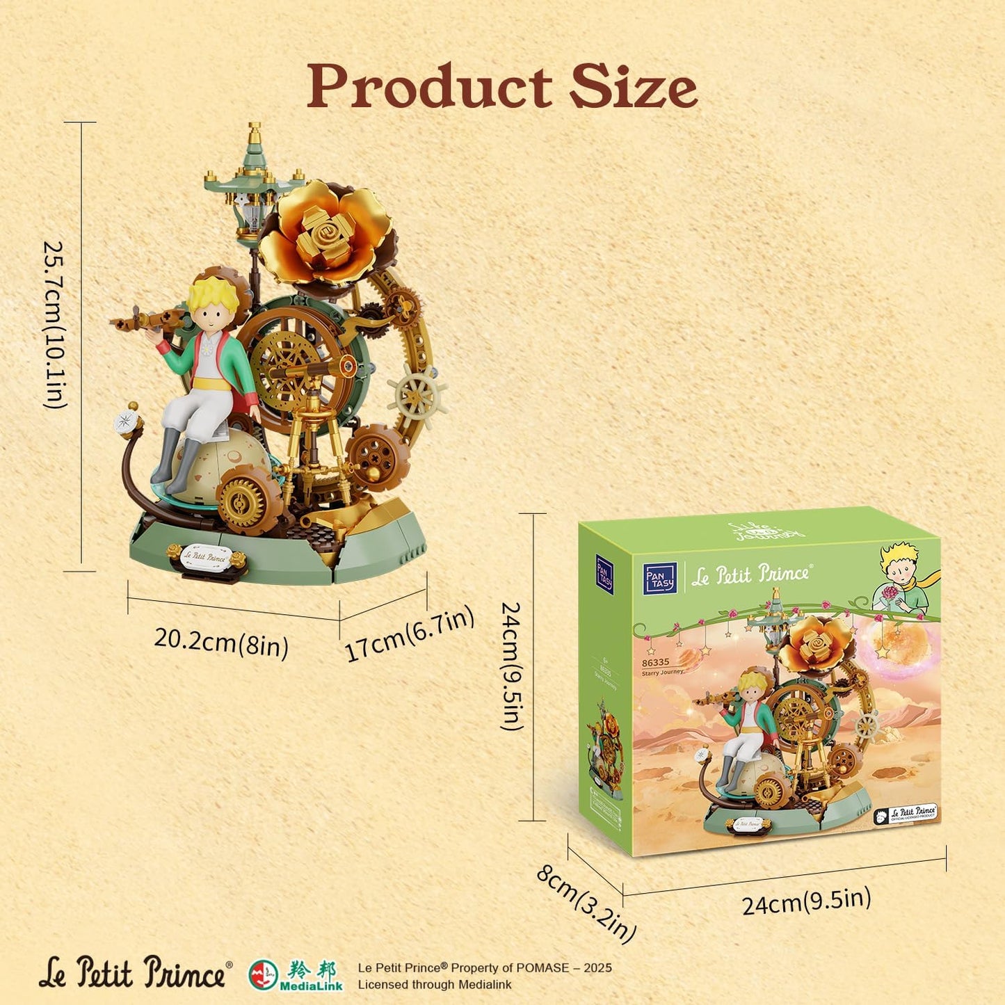 PANTASY The Little Prince – Starry Journey Building Set, Vintage Mechanical Pocket Watch-Inspired Model with Gears, Telescope & Golden Rose, Collectible Display Toy with Exclusive Prince Figure
