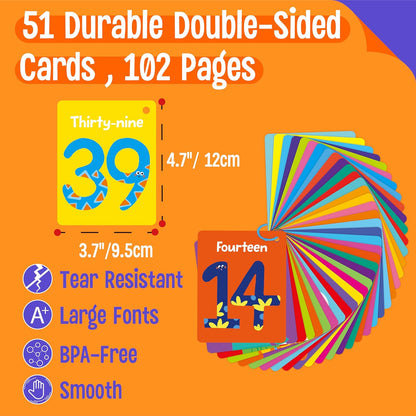 50 PCS Kid First Cognitive Flashcards,Double Sided Printed 7 in 1 Colorful Cards Alphabet,Numbers, Foods,Animals,Shapes,Colors with 3 Reclosable Rings,Learning Tool for Pre-K Kindergarten Toddlers