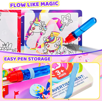 JoyCat Ocean Water Coloring Book for Toddlers 3-5, Reusable No-Mess Water Painting Book with Water Pen, 13 Activity Pages, Travel Toy Gift for Boys & Girls