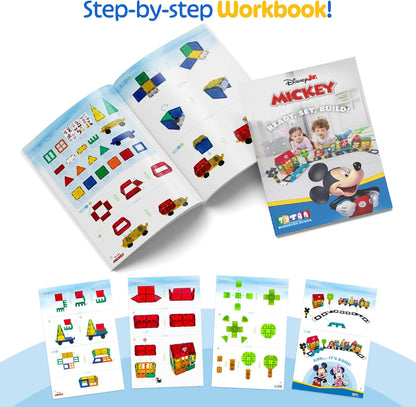 Tytan Official Disney Junior Mickey Mouse Jumbo Train Magnetic Tile Set – 112-Piece STEAM Toy Featuring Magnetic Cubes, Wheeled Bases, Reusable Stickers & Instruction Manual – Kids Ages 3+