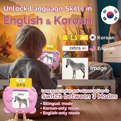 Bilingual English Flash Cards - Korean Talking Flash Cards, 510 Sight Words 31 Themes, Pocket Speech for Toddlers 3-12, Autism Sensory Toys, Preschool Learning Activity (Korean, Pink)