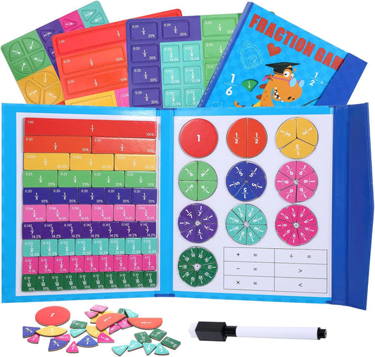 Magnetic Fraction Educational Puzzle 102 Pcs Fraction Tiles & Circles Set 9 Colors, Preschool Learning Activities Math Manipulatives for Classroom or Homeschool Supplies (Green)