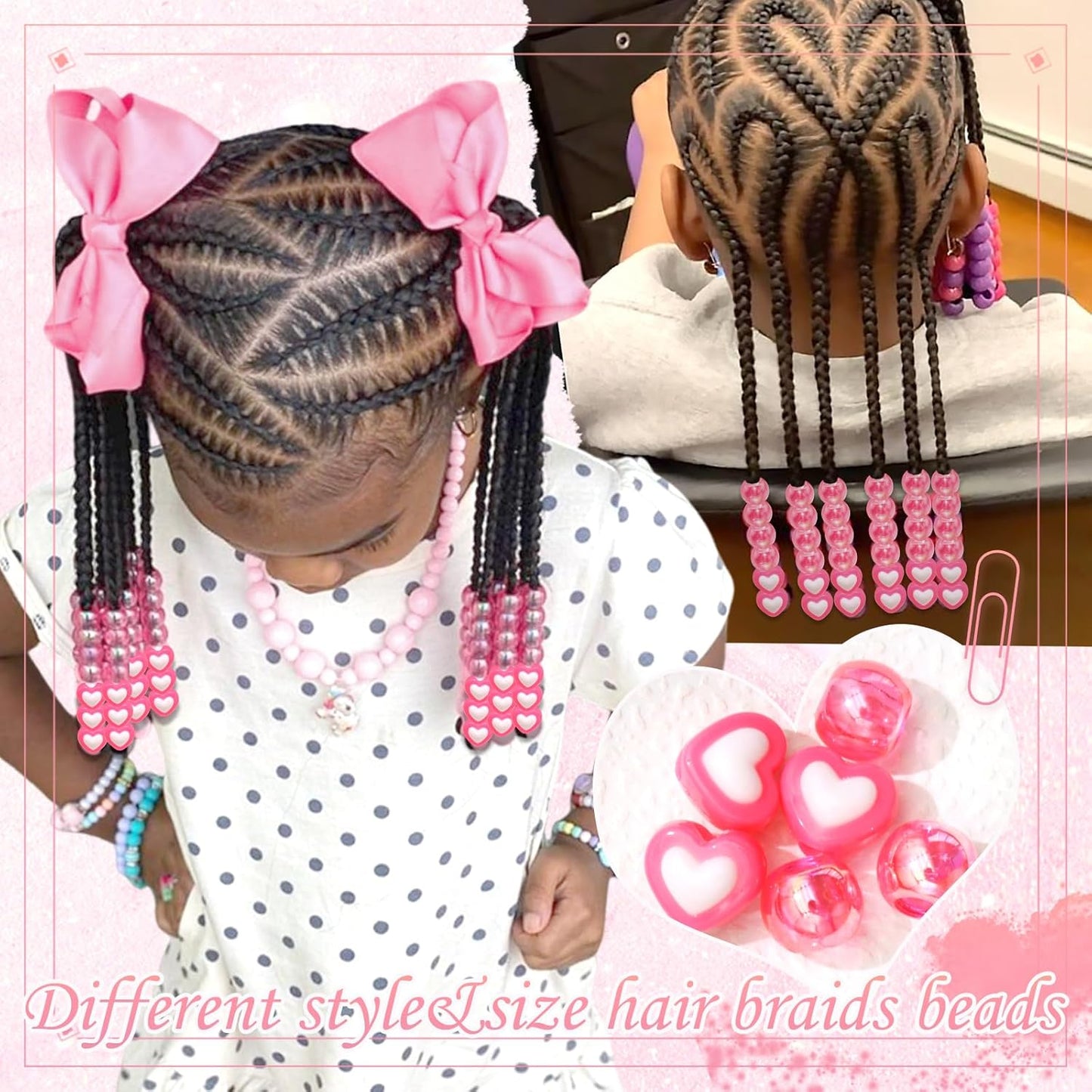 60PCS Purple Braids Beads 3 Styles Dreadlock Bead Accessories Cute Hair Jewelry AB Round Bead Decoration for Kids Girls