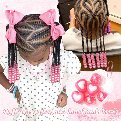 60PCS Purple Braids Beads 3 Styles Dreadlock Bead Accessories Cute Hair Jewelry AB Round Bead Decoration for Kids Girls