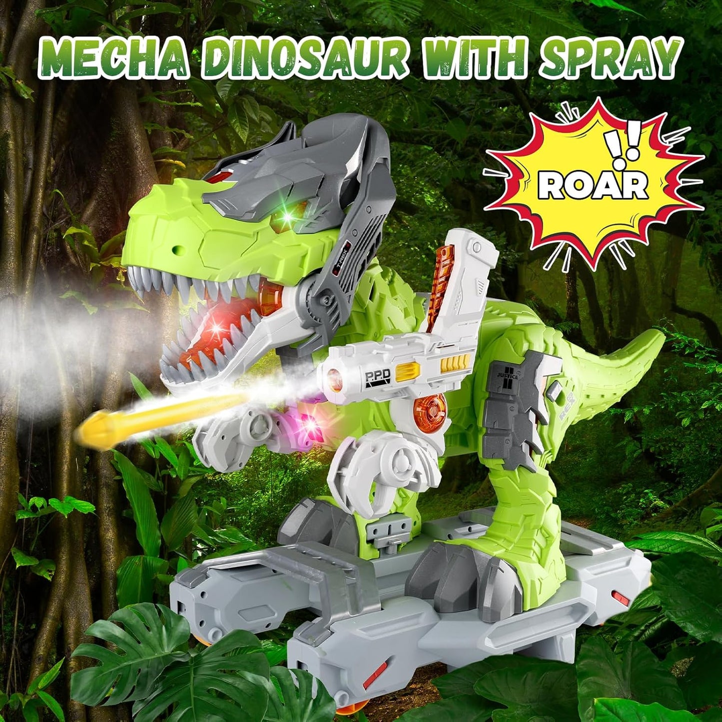 Kids Electric Dinosaur Ride On Toys, Toddler Ride On Cars with Music, Light & Smoke, Preschool Kids Scooter Foot-to-Floor Walker, Toddler Electric Car Toy Chrismas Birthday Gifts Indoor Outdoor,Yellow