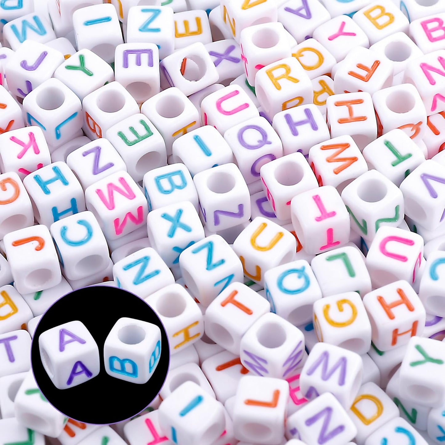 Letter Beads, Augshy 1400 Pcs Morandi Cube Alphabet Bead,Square Letter Beads with 1 Roll 10M Crystal String Cord (6mm)
