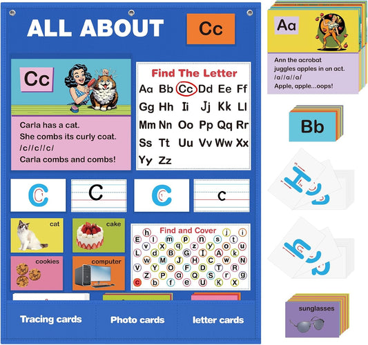 Alphabet Learning Pocket Chart, Alphabet Wall Chart for Toddlers 1-3, Handwriting Practice Letter Tracing Circle Time Learning Center for Classroom, Preschool Classroom Must Haves XL35x 27"