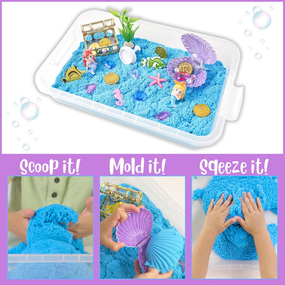 38 PCS Mermaid Sensory Bin with 2 lb Magic Sand, Ocean Molds & Treasure Accessories – Creative Sand Play Gift for Girls Ages 3–8